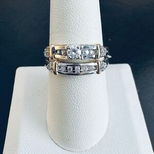 14K White and Yellow Gold Diamond Bridal Ring Set size 8.25